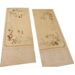 Pair of Silk Embroidered Panels/Pelmets of Floral Design, with roses, daisies, chrysanthemums in