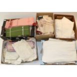 Assorted White Linen and Textiles, including white linen bed sheets, Marcella bed spread, coloured