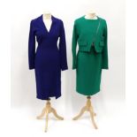 Roland Mouret Green Wool Two Piece, comprising short jacket with diagonal zip fastening and flap