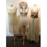 Circa 1920s Ivory Silk Chiffon Drop Waist Dress, with crystal and pearl bead decoration (af);