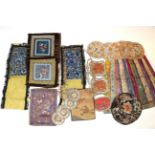 Assorted Mainly 19th and Later Chinese Silk Embroideries, including circular panels in two sizes,