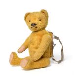 Circa 1920s Yellow Plush Jointed Teddy Bear Handbag, with stitched nose, amber and black eyes,