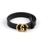 Gucci Black Leather Waist Belt, with gold-tone 'GG' buckle, (stamped size '40') 84cm long