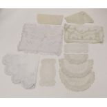Assorted White Table Linen and Nightdress Cases, including three Irish Mountmellick embroidered