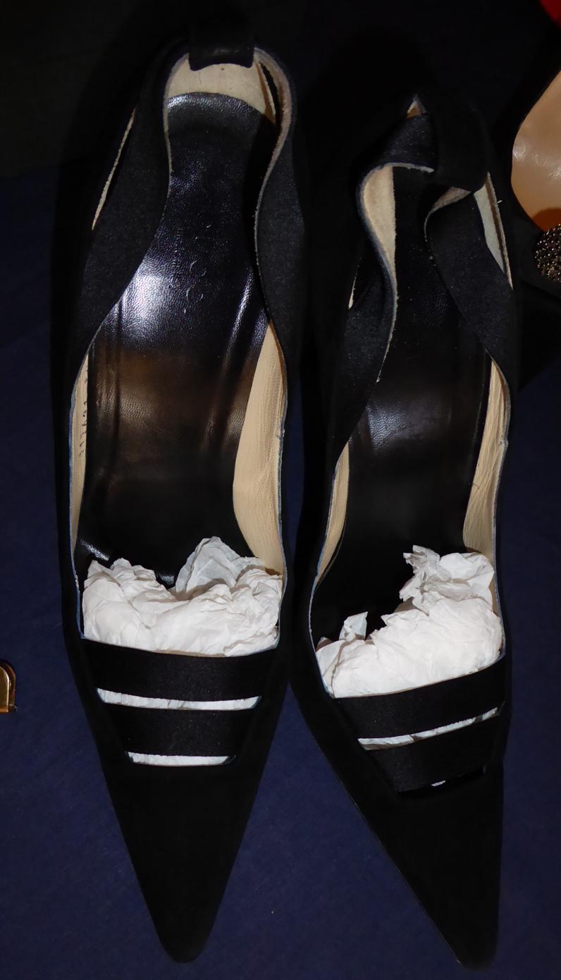 Pair of Jimmy Choo Black Stiletto Court Shoes, the vamp mounted with decorative black diamante - Image 4 of 9