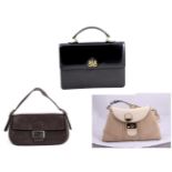 Ralph Lauren Black Leather Handbag, with a gold-tone twin lion 'RL' emblem to front, the interior in