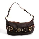 Dolce & Gabbana Brown Leather Slouch Shoulder Bag, trimmed in tan leather with three large buckles