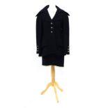 Chanel Blue Wool Two Piece Suit, comprising coat / jacket with deep shawl collar, gather to