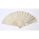 Brussels Mixed Lace Fan, on mother of pearl sticks and guards, the leaf of mainly bobbin appliqué on