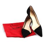 Pair of Christian Louboutin 'Newton D'Orsay' Black Suede Pumps, the asymmetric design with silver-