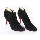 Pair of Christian Louboutin 'Bellisima' Black Suede Stiletto Ankle Booties / Shoes, with zip