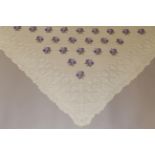 Early 20th Century Machine Lace Shawl, of triangular shape, printed with posies of purple flowers to