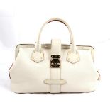 Louis Vuitton Cream Leather Handbag, with stiff leather handles and gold tone clasp closure, the