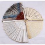 Early 20th Century Mother of Pearl Fan, with a silk leaf hand painted with a garland of flowers in