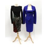 Roland Mouret Electric Blue Heavyweight Two Piece, comprising jacket with diagonal zip fastening,