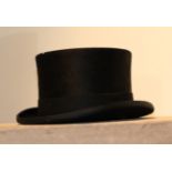 Modern New Christy's London Black Melusine Top Hat, labelled size 7.5, 13cm high