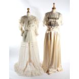 Edwardian Cream Tulle Two Piece, comprising fitted bodice with ribbon trims and full skirt;