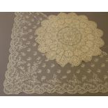 Cream Maltese Lace Circular Cloth, worked overall within a scalloped hem, 86cm diameter: Late 19th