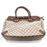 Gucci Monogram Canvas Shoulder Bag, with dark brown leather trim and handles, brass mounts and zip