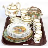 A Canton famille rose wine pot and plate; an Aynsley coffee set; Royal Doulton Shylock plate and