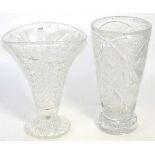 A large Stuart crystal flower vase and another, Webb example (2)