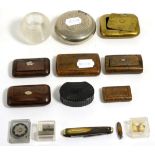 Eight 19th century/20th century snuff boxes, silver and tortoiseshell collectors brooch, miniature