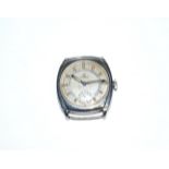 A stainless steel cushion shaped wristwatch, signed Omega