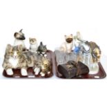 Five Winstanley pottery cat models each with glass eyes etc (two trays)