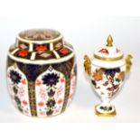 A Royal Crown Derby Imari ginger jar and cover together with a Coalport twin-handled vase and cover