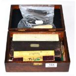 Collectors items including four pocket knives; cased drawing set; slide pencil and nib; three