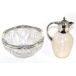 A silver mounted claret jug and a silver mounted cut glass fruit bowl