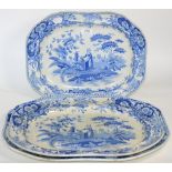 Two graduated Spode pearlware platters, circa 1820 printed in underglaze blue with the Lady at the