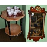 A Royal Crown Derby Pinxton Roses tea service and a part dinner service, a gypsy table with velvet