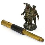 An early 20th century bronzed spelter First World War group 'L'alliance' and a brass telescope (2)