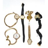 Four lady's 9 carat gold wristwatches and two lady's 18 carat gold wristwatches