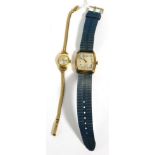 A lady's wristwatch signed Carronade, case stamped 18k0.750, with attached 9ct gold bracelet, and
