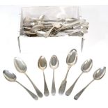 Forty Georgian silver spoons, mostly tea, various dates, makers and styles approximately 19ozs (40)