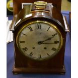 A mahogany veneered quarter striking table clock, ting tang striking two gongs