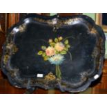 Large Victorian floral painted papier mache tray