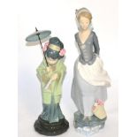 Two Lladro figures including Japanese girl with parasol (2)