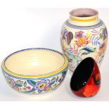 A Poole pottery vase, bowl and a salt (3)