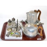 H & H pepper mill and a quantity of small silver spoons, Piqot ware teaset and sundry