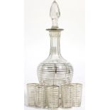 An early 20th century white metal clad liqueur decanter with five glasses (6)