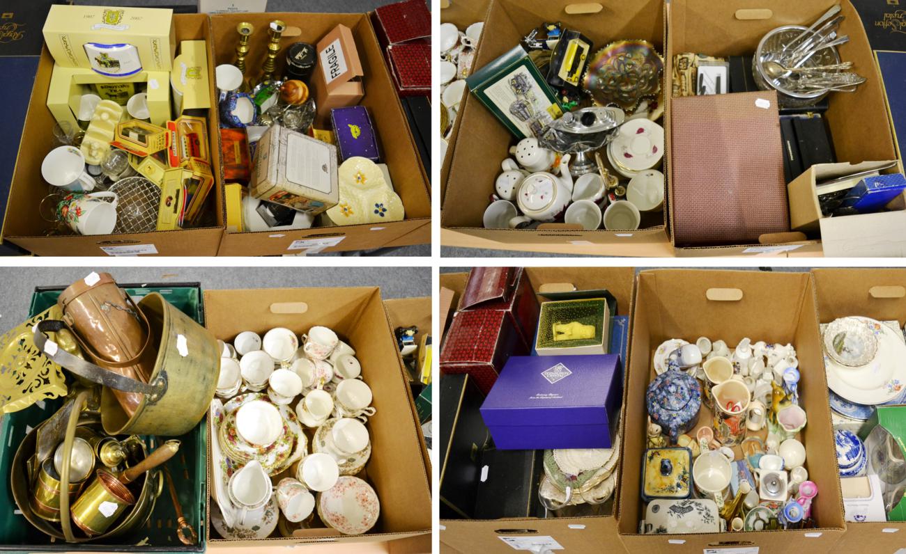 Fifteen boxes of household ceramics, glass and silver plate including Royal Albert, Edinburgh
