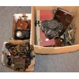 Three boxes including telephones, bakelite camera, others etc