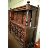 A late 19th century oak and ebonised court cupboard of large proportions