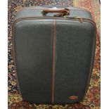 Mulberry large black scotchgrain leather hard suitcase/travel case, trimmed in burgundy leather