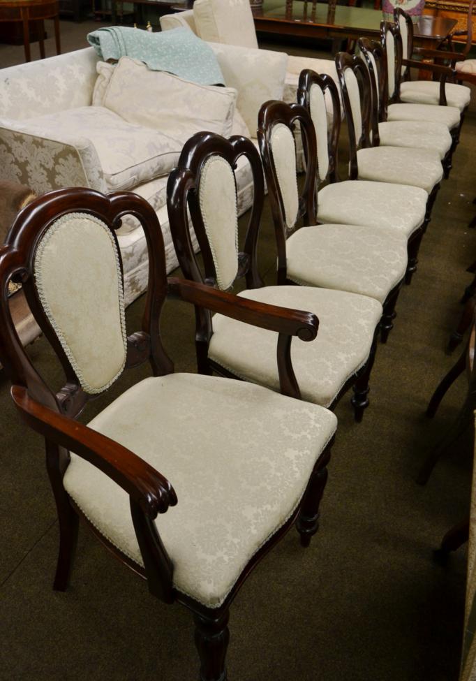 Set of eight reproduction dining chairs in the Victorian style, including two carvers