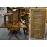 A mahogany pedestal Pembroke table, an oak joint stool, a tilt top tripod table and an 18th