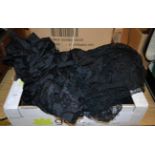 Assorted hand and machine made black lace, including shawls, flounces etc (one box)